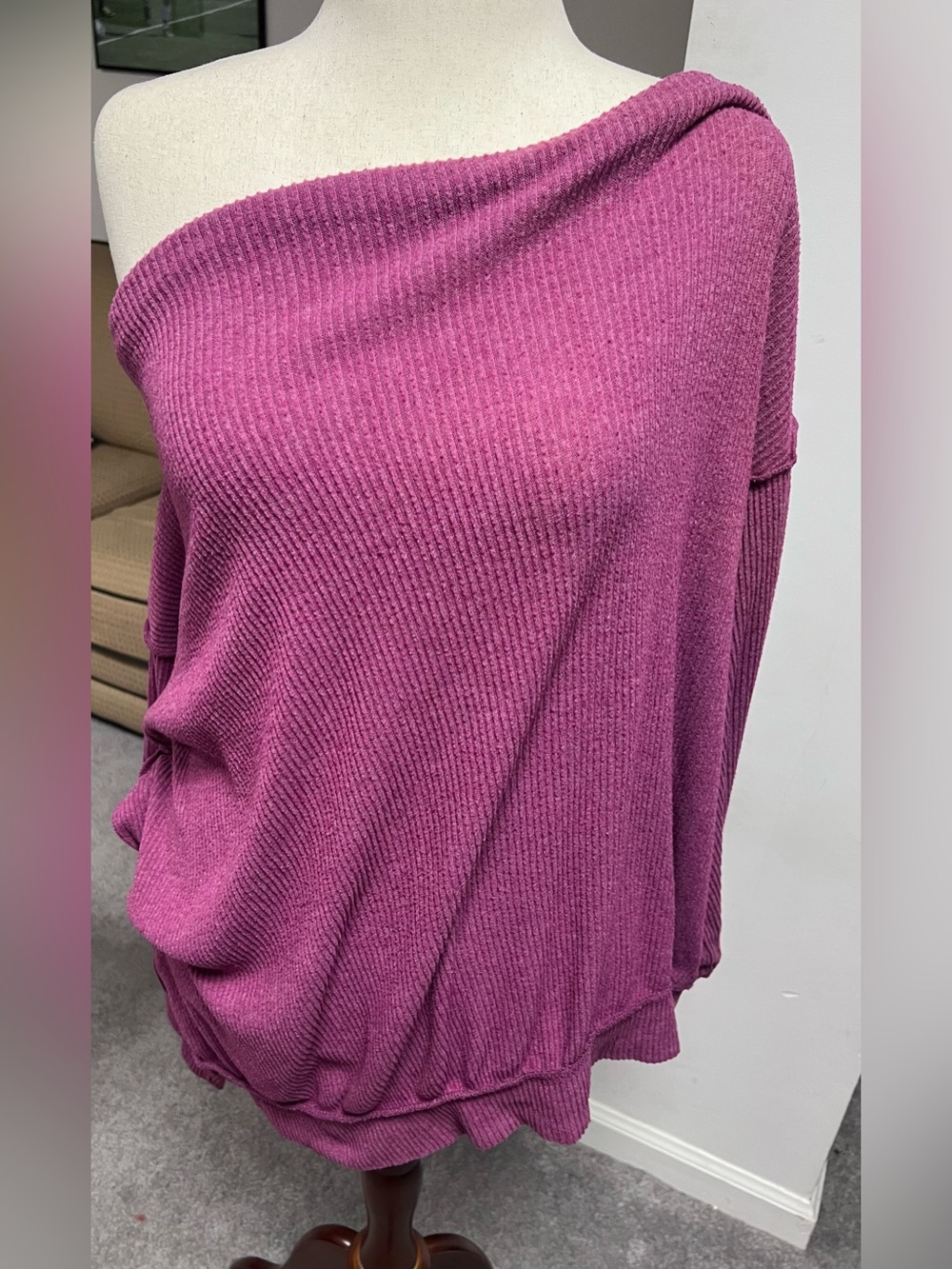 Free People We the Free Main Squeeze Hacci Ribbed Knit  off shoulder top large - Picture 2 of 12